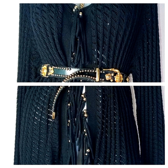 FRINGE & BEADS Open Front Boho "SAMANTHA GRAY" Loose Knit Cardigan - Picture 7 of 12